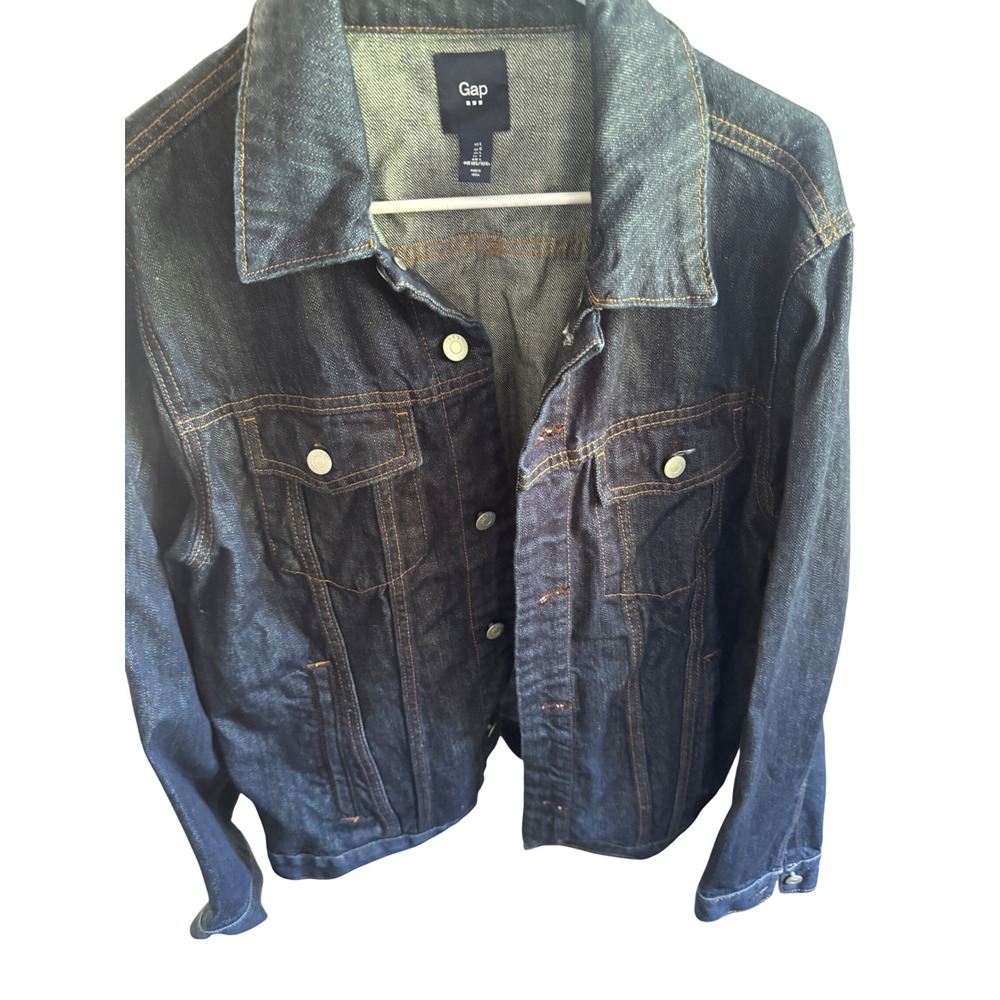 Gap Mens Denim Trucker Jacket Dark Wash Blue Jean Button Up Coat Large
